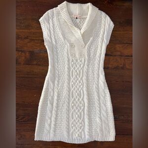 Rebecca Taylor cream cable knit mini dress big button size 4